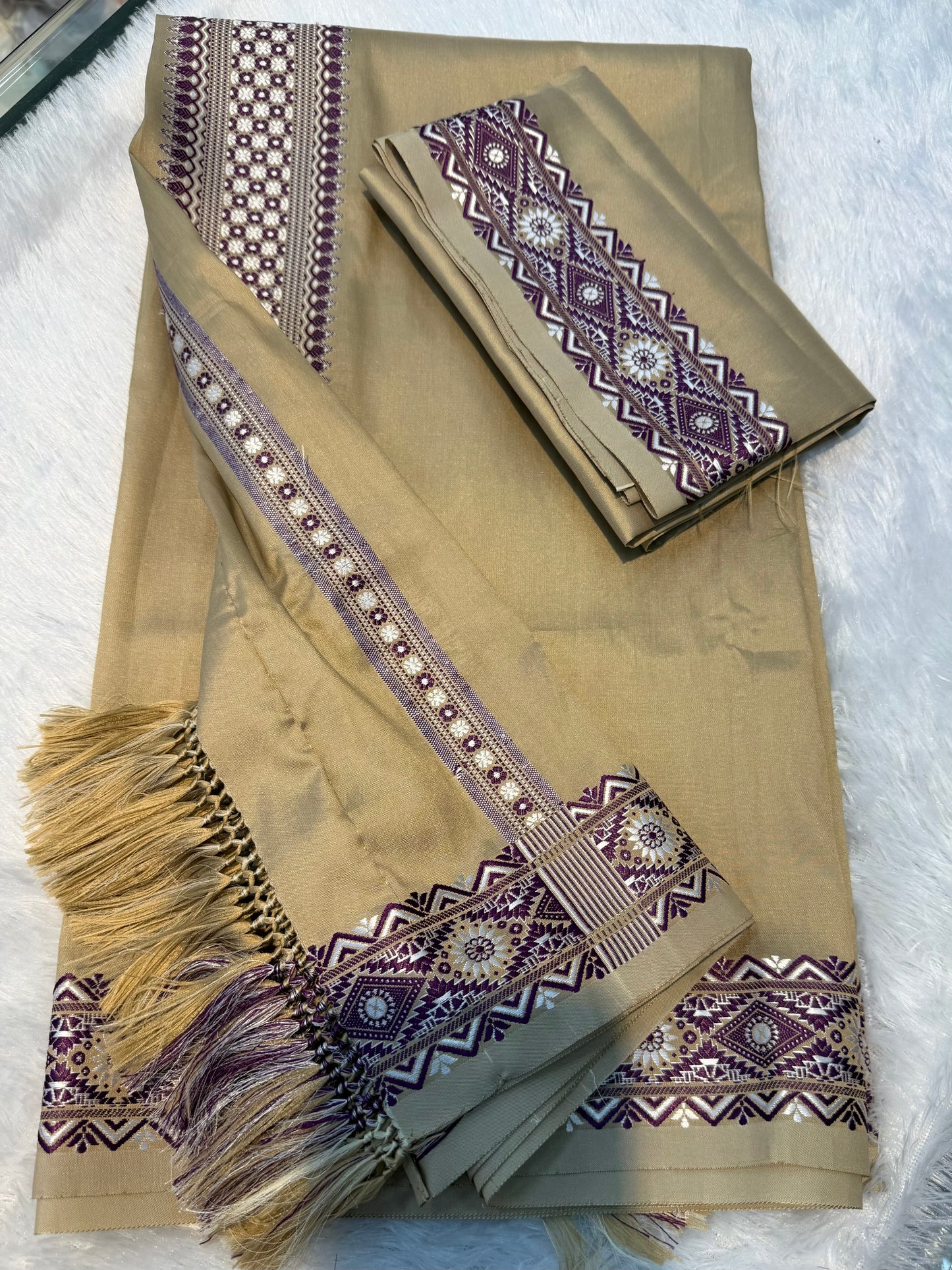 Premium Delight Dhara - Sandstone Gold & Deep Purple Artisanal Weave