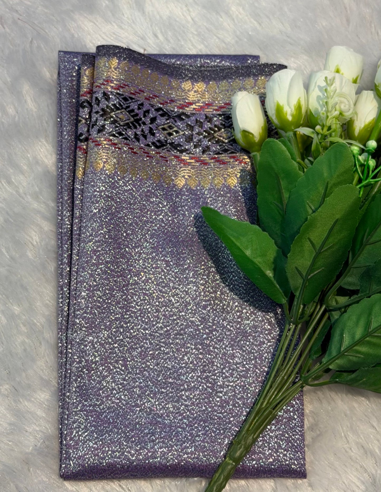 Dubai Dhara Shine Fabric – Premium Silver Zari Edition (Washable) with thain