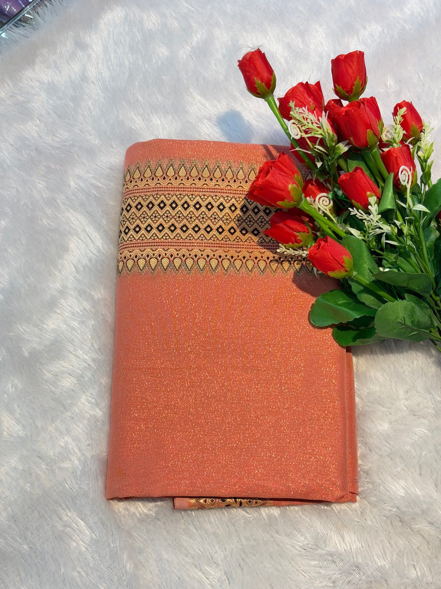 Elevate your ethnic wardrobe with this vibrant orange Dhara Dubai  lah dep thain Crafted from a premium, opaque material with a subtle sheen, this piece offers luxurious comfort without compromising on modesty. Featur