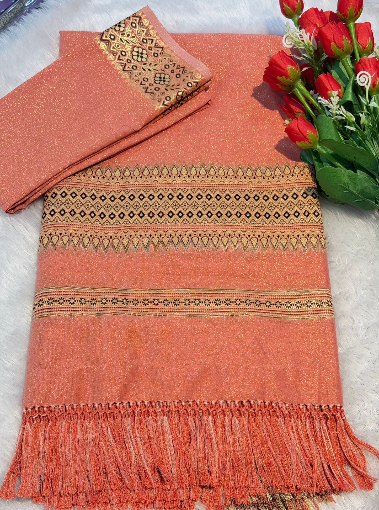Elevate your ethnic wardrobe with this vibrant orange Dhara Dubai  lah dep thain Crafted from a premium, opaque material with a subtle sheen, this piece offers luxurious comfort without compromising on modesty. Featur