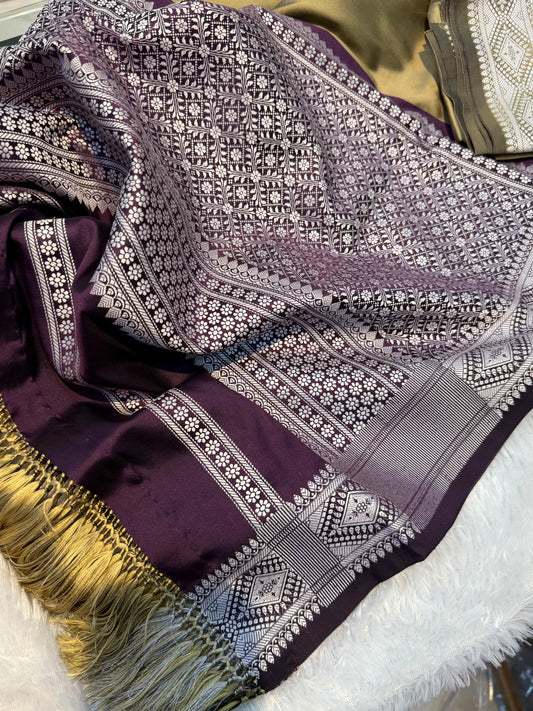 🍇 Sophisticated Purple & Olive Semi-Khor Woven Piece