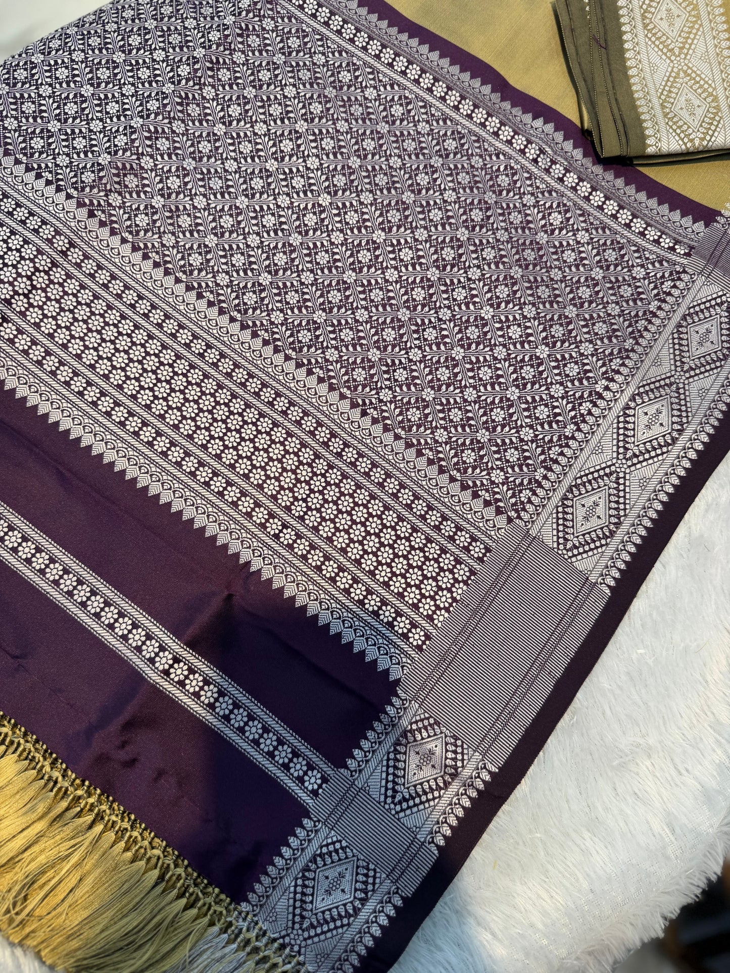 🍇 Sophisticated Purple & Olive Semi-Khor Woven Piece