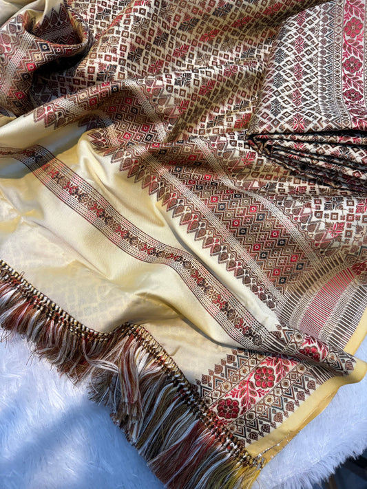 🌟 Stunning Cream & Multicolored Full Khor Woven Masterpiece 🌟