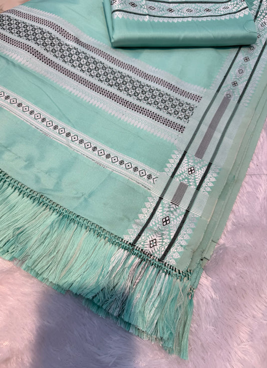 Arctic Mint Delight Dhara lah dep thain - Traditional Monochrome Geometric Weave