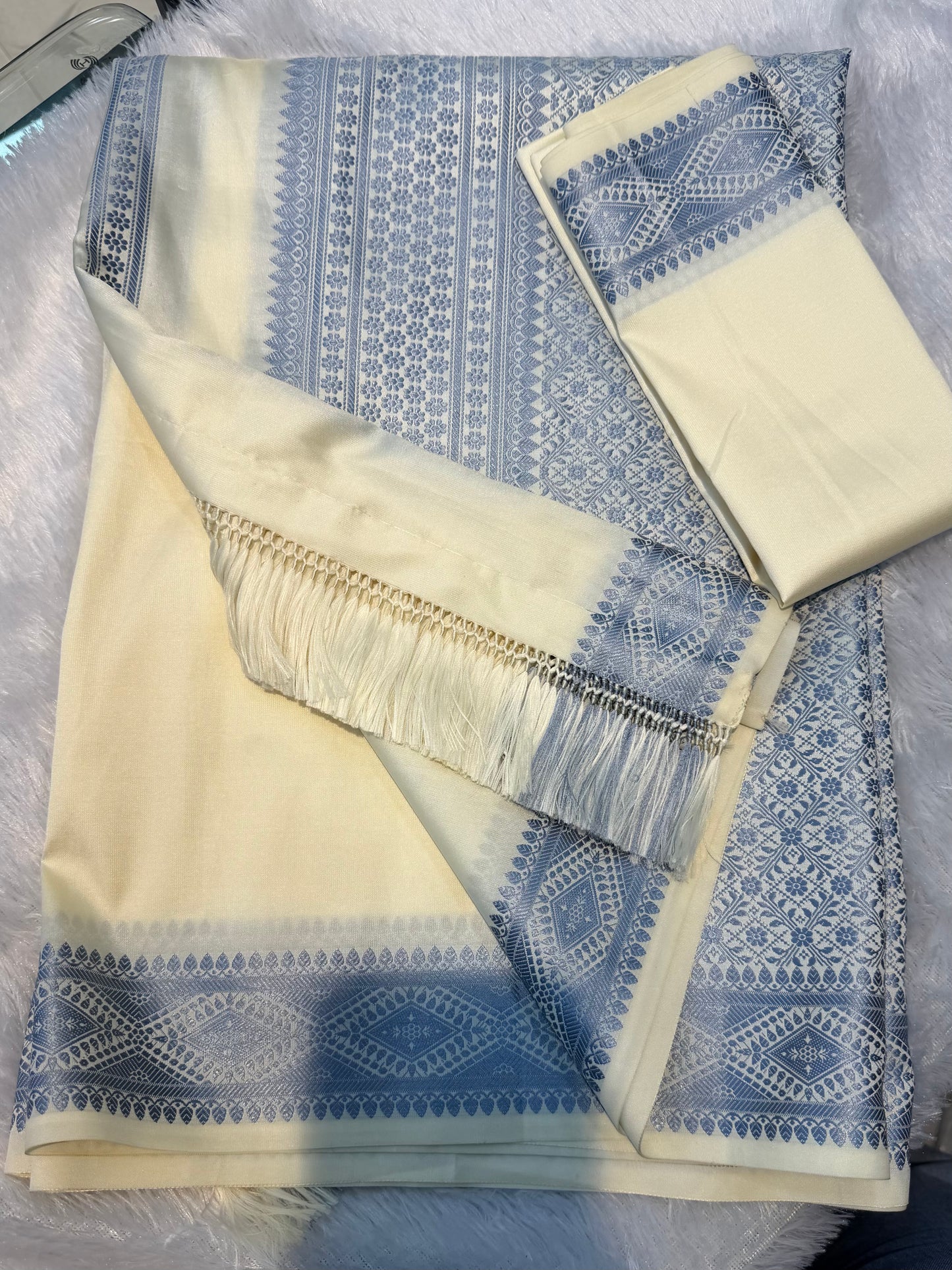 ☁️ Serene Off-White & Sky Blue Semi-Khor Woven Piece ☁️