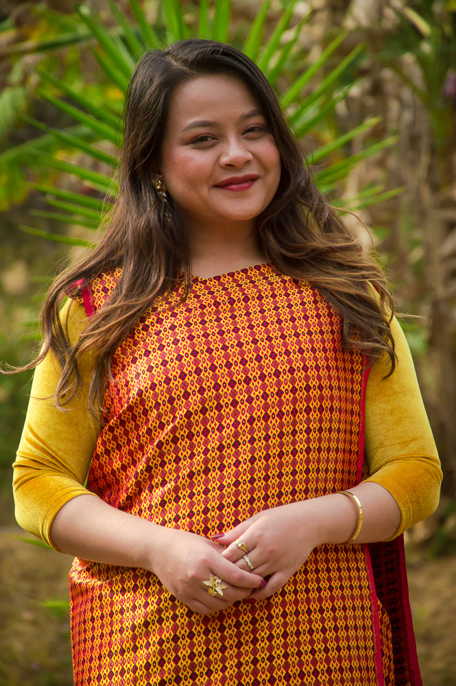 🧶Pure Silk Full Khor Dhara – The Sovereign Gold & Crimson Collection