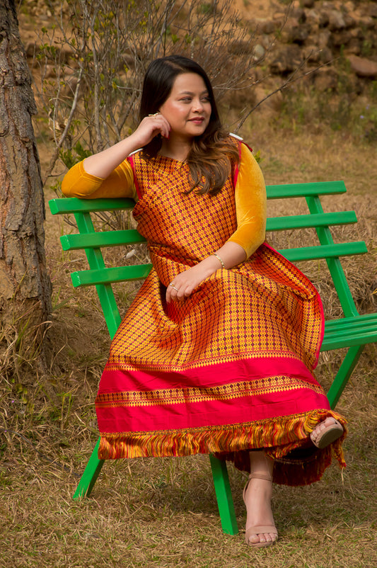 🧶Pure Silk Full Khor Dhara – The Sovereign Gold & Crimson Collection